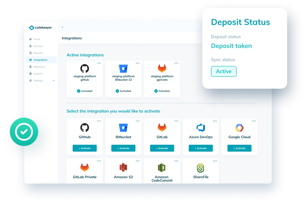 Illustration representing automated deposits in software escrow process, integrating directly with developer workflows